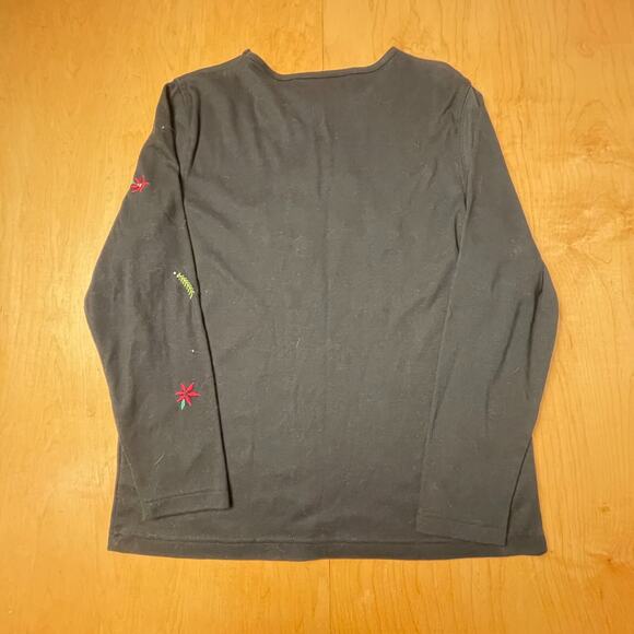 Vintage Women's Christmas Cardinal Birds Large Solid Black Long Sleeve T-Shirt - Picture 8 of 9